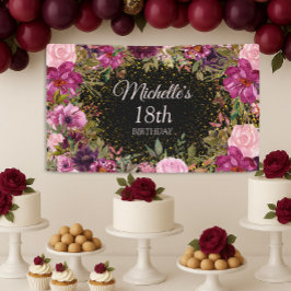 Burgundy Pink Floral Glitter Black 18th Birthday Spandoek