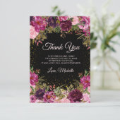 Burgundy Pink Floral Glitter Black Birthday Bedankkaart (Staand voorkant)