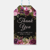 Burgundy Pink Floral Glitter Black Birthday Cadeaulabel (Voorkant)