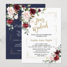 Burgundy Pink Floral Gold Bachelorette Weekend Kaart
