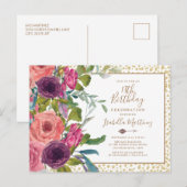 Burgundy Pink Floral Gold Glitter 18th Birthday Uitnodiging Briefkaart (Voorkant / Achterkant)