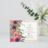 Burgundy Pink Floral Gold Glitter 60e verjaardag Uitnodiging Briefkaart (Staand voorkant)