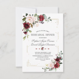 Burgundy Pink Floral Gold Glitter Rehearings Dinne Kaart