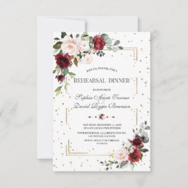 Burgundy Pink Floral Gold Glitter Rehearings Dinne Kaart