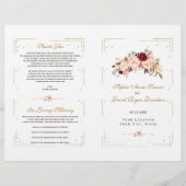 Burgundy Pink Floral Gold Glitter Wedding Programm (Voorkant)