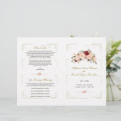 Burgundy Pink Floral Gold Glitter Wedding Programm (Staand voorkant)