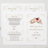 Burgundy Pink Floral Gold Glitter Wedding Programm (Voorkant / Achterkant)