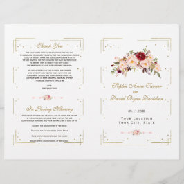 Burgundy Pink Floral Gold Glitter Wedding Programm