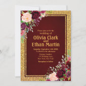 Burgundy Pink Floral Gold Lijst Kaart (Voorkant)