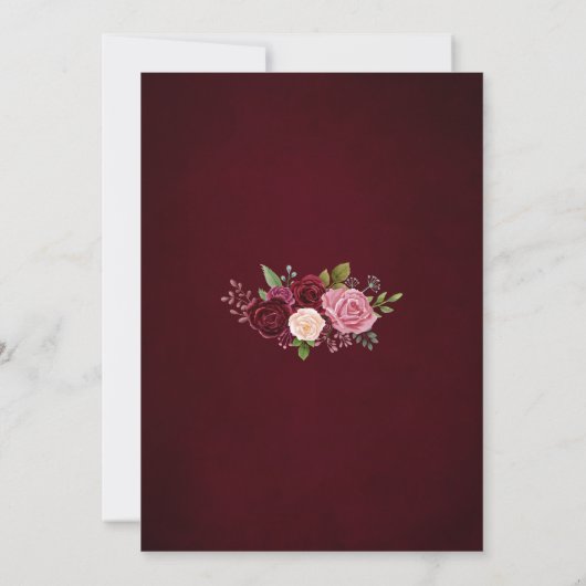 Burgundy Pink Floral Gold Lijst Kaart (Achterkant)