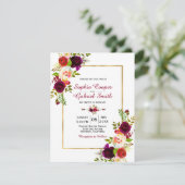 Burgundy Pink Floral Gold Lijst Weddenschap (Staand voorkant)