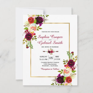 Burgundy Pink Floral Gold Lijst Weddenschap