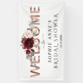 Burgundy Pink Floral Gold Welcome Vrijgezellenfees Spandoek (Verticaal)