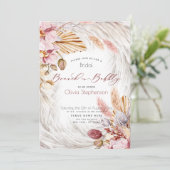 Burgundy Pink Floral Ivory Pampas Grass Kaart (Staand voorkant)