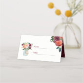 Burgundy Pink Floral Mason Jar Wedding Place Card Plaatskaartje (Voorkant)