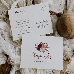 Burgundy Pink Floral Menu Choice Rsvp Briefkaart