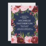 Burgundy Pink Floral Navy Blue 90th Birthday Kaart<br><div class="desc">De 90e verjaardag van Elegant is een uitnodiging voor vrouwen met een mooie Bourgogne en wazige roze waterverf bloemen en groen op een blauw marineklein. Neem contact met mij op voor hulp bij aanpassingen of voor het aanvragen van matching of het coördineren van Zazzle-producten.</div>