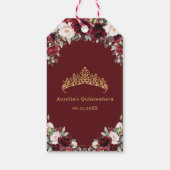 Burgundy Pink Floral Quinceanera Favor Cadeaulabel (Achterkant)