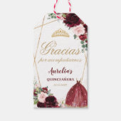 Burgundy Pink Floral Quinceanera Favor Cadeaulabel (Voorkant)