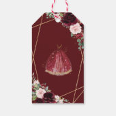 Burgundy Pink Floral Quinceanera Favor Cadeaulabel (Achterkant)