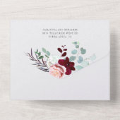 Burgundy Pink Floral Script Greenery Wedding All In One Uitnodiging (Achterkant)