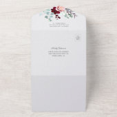 Burgundy Pink Floral Script Greenery Wedding All In One Uitnodiging (Buitenkant)