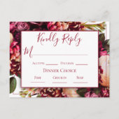 Burgundy Pink Floral Script Weduwschap RSVP Briefkaart (Voorkant)