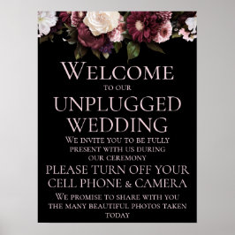 Burgundy & Pink Floral Unplugged Wedding Ceremony Poster