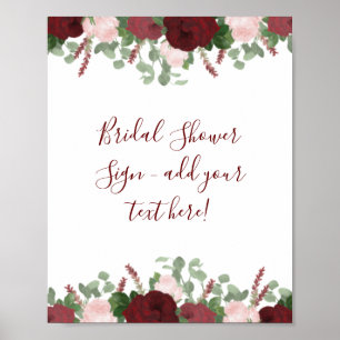 Burgundy Pink Floral Vrijgezellenfeest Decor Sign. Poster