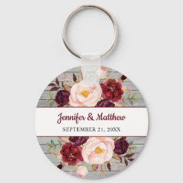 Burgundy Pink Floral Wedding Bridal Party Favor Sleutelhanger