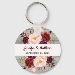Burgundy Pink Floral Wedding Bridal Party Favor Sleutelhanger