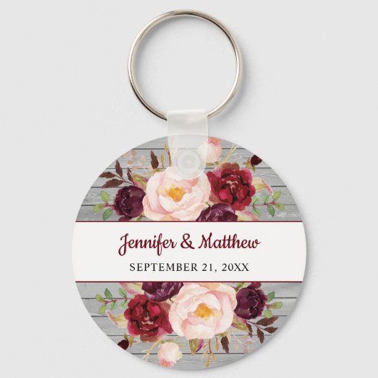 Burgundy Pink Floral Wedding Bridal Party Favor Sleutelhanger (Voorkant)