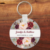 Burgundy Pink Floral Wedding Bridal Party Favor Sleutelhanger (Voorkant)
