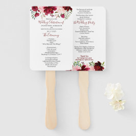Burgundy Pink Floral Wedding Programme Hand Fan Handwaaier