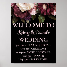 Burgundy & Pink Floral Wedding - Welkom Poster