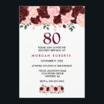 Burgundy & Pink Flowers 80th Birthday Invite Kaart<br><div class="desc">Burgundy & Pink Flowers 80th Birthday Invite Pink and Burgundy Floral Waterverf Collectie,  Pink Blush and Wine Wedding Florals,  Hand Painted Waterverf Flowers Soft Pink and Merlot</div>