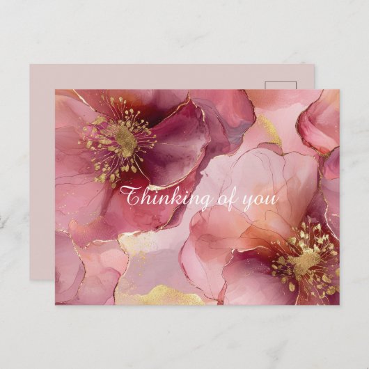Burgundy Pink Flowers Briefkaart (Voorkant / Achterkant)