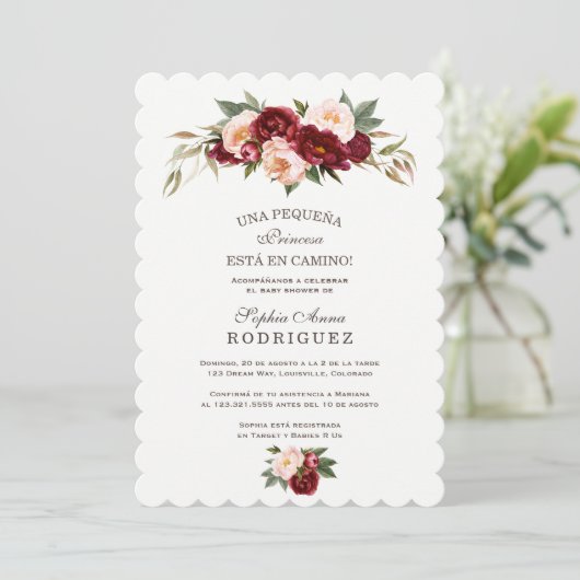 Burgundy Pink Flowers Invitación de Baby shower Kaart (Staand voorkant)