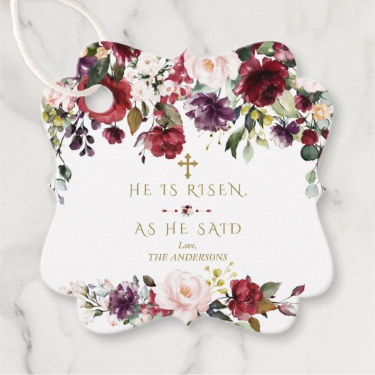 Burgundy Pink Flowers is een goudpaasconditie Bedankjes Labels (Voorkant)