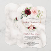 Burgundy Pink Flowers Marble Bridal Tea Party Kaart (Voorkant / Achterkant)