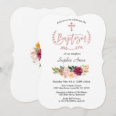 Burgundy Pink Flowers Roos Gold Cross Baptisme Kaart (Voorkant / Achterkant)