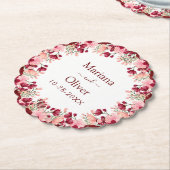 Burgundy Pink Flowers Wedding Kartonnen Onderzetters (Gekanteld)