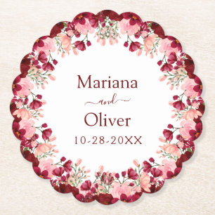 Burgundy Pink Flowers Wedding Kartonnen Onderzetters