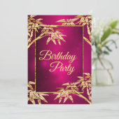 Burgundy Pink Golden Bamboo Birthday Party Kaart (Staand voorkant)