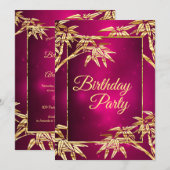 Burgundy Pink Golden Bamboo Birthday Party Kaart (Voorkant / Achterkant)