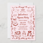 Burgundy Pink Hand Drawn Galentine's Pajama Party Kaart (Voorkant)
