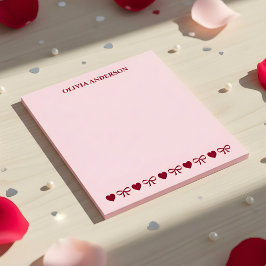 Burgundy Pink Hearts & Bows Valentines Day Custom Notitieblok