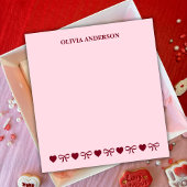Burgundy Pink Hearts & Bows Valentines Day Custom Notitieblok