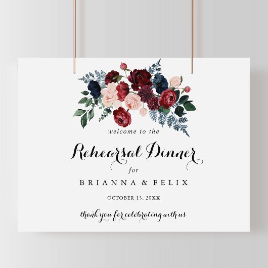 Burgundy Pink Horizontal Rehearsal Dinner Welcome Poster