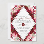 Burgundy Pink Modern Floral Couples Baby shower Kaart (Voorkant)